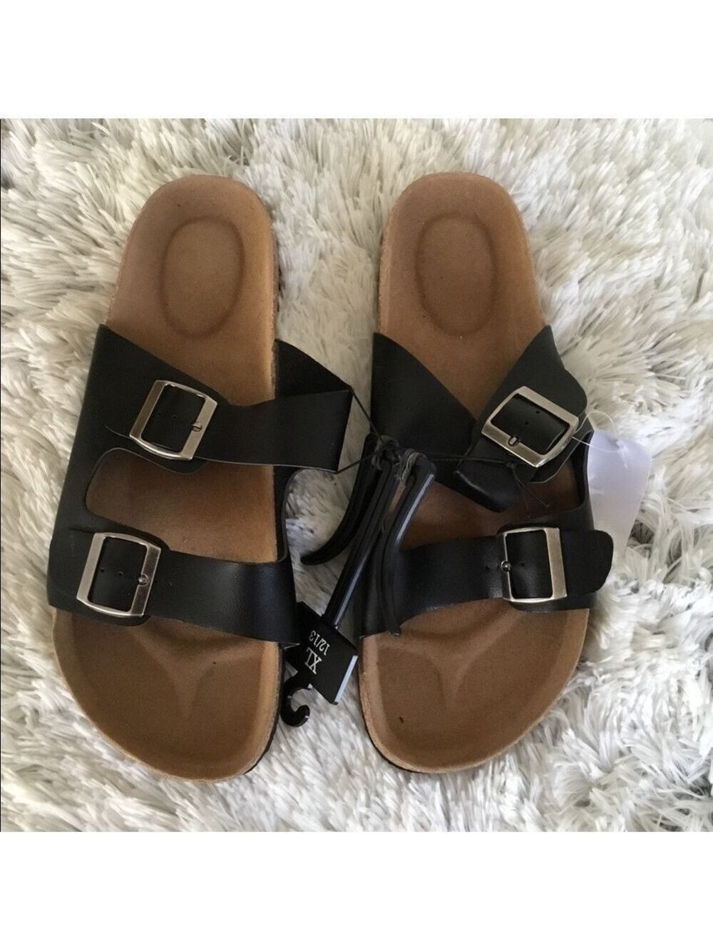 Mens sandals size XL black straps double buckle